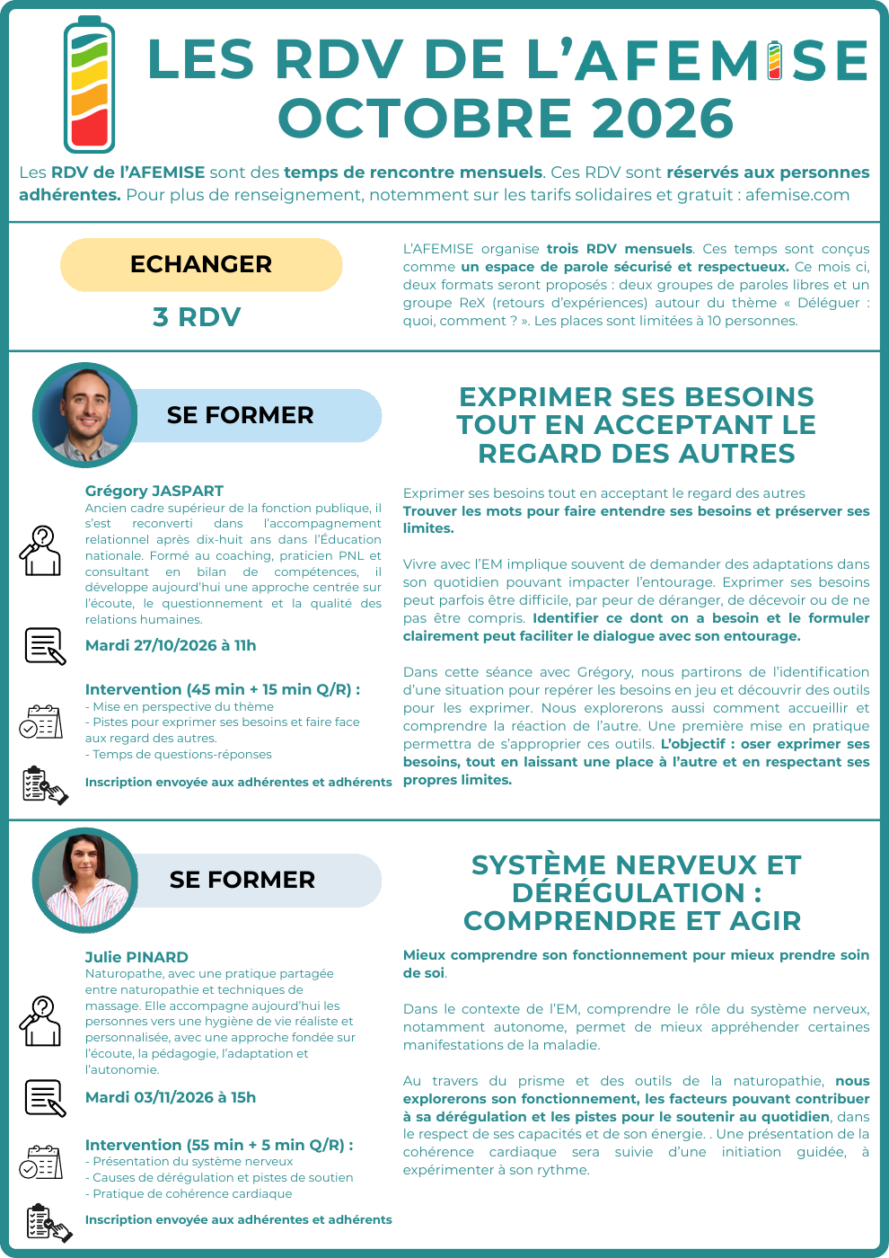 Affiche des RDV AFEMISE - octobre 2026. Les informations principales sont également disponibles dans le texte de la page.