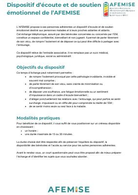 Vous êtes aidant Afemise Miniature Dispositif Ecoute Soutien Emotionnel